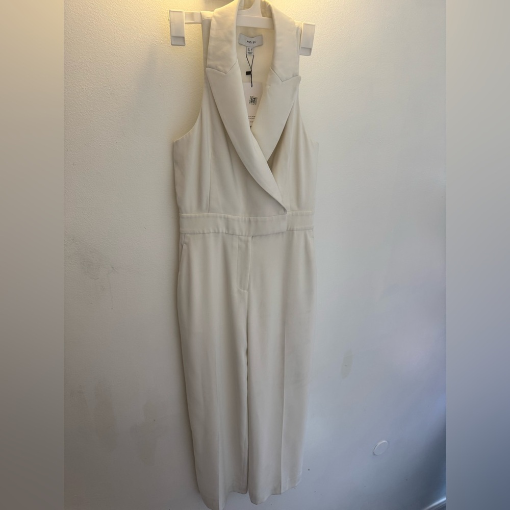 LAINEY DOUBLE BREASTED SATIN TUX JUMPSUIT IN WHITE SIZE 4 NWT - Picture 2 of 11